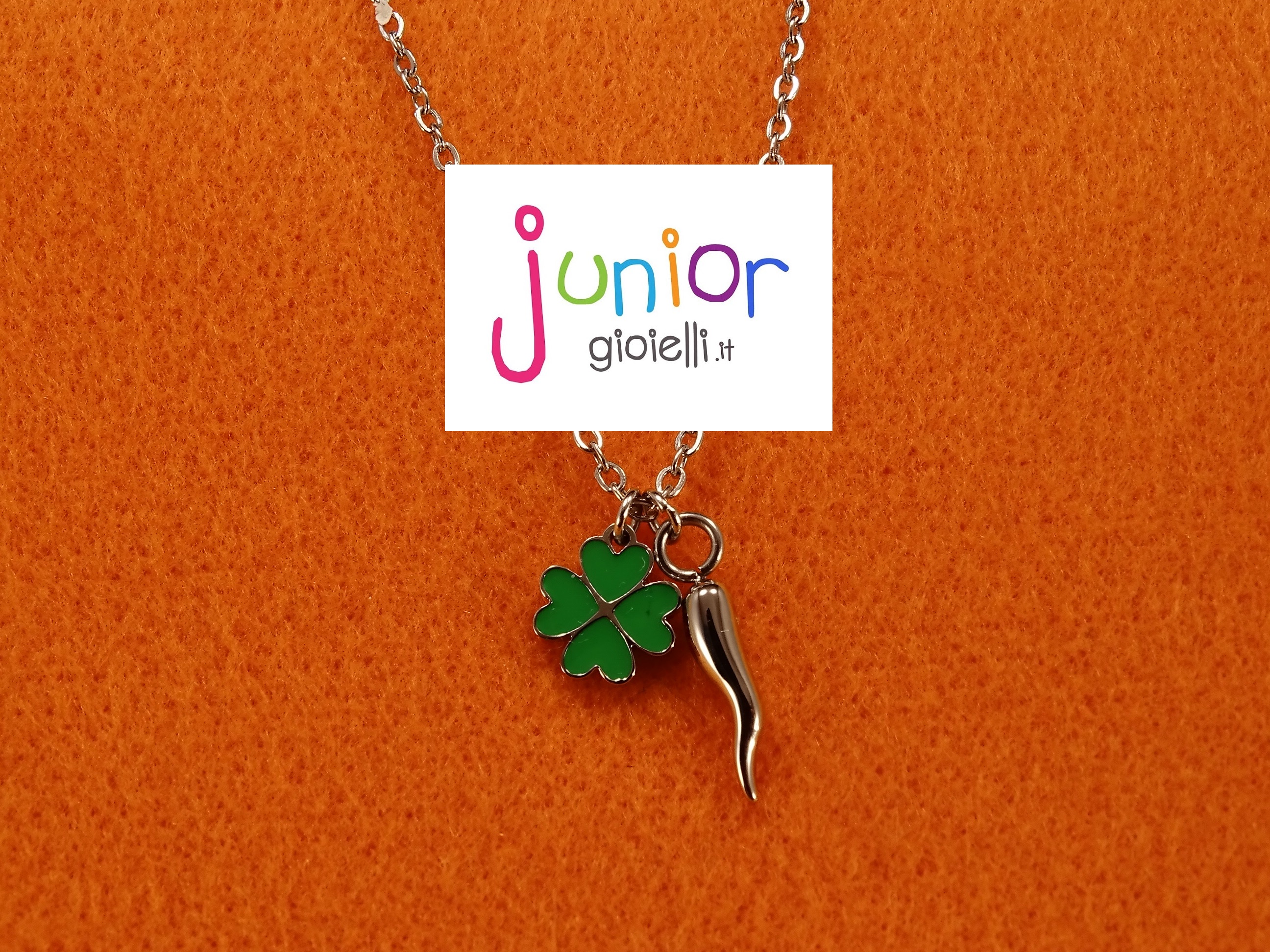 Collana acciaio QUADRIFOGLIO e CORNETTO - Junior Gioielli Torino Collana acciaio QUADRIFOGLIO e CORNETTO - Junior Gioielli Torino